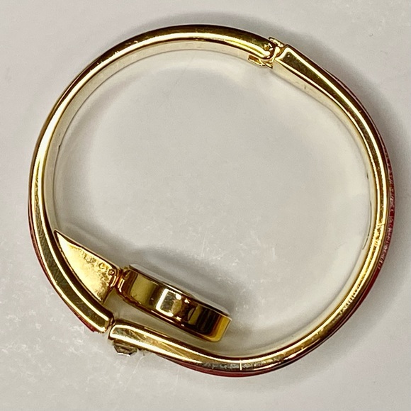 Geneva Gold and Red Hinged Cuff Bangle Bracelet Watch - Picture 3 of 10